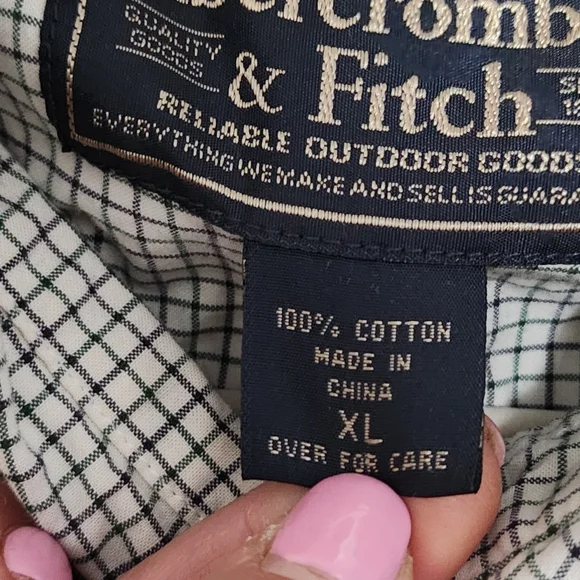 ABERCROMBIE FITCH Mens Button Down Shirt Extra Large Cream Preppy Y2K - Picture 11 of 13